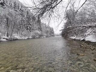 Нахлыстовая рыбалка в Словении среди снега и открытой воды