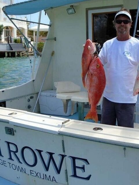 Красные снэпперы с борта Fish Rowe у багамских островов Эксума