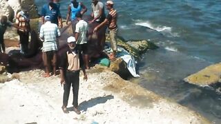 Нелегальная ловля сетью в центре Александрии, Египет / Fishing by fishnet in Alexandria