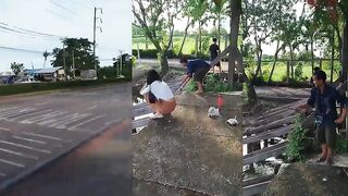 Рыбалка в Бангкоке в двух шагах от дороги, хаос вокруг, клёв идёт