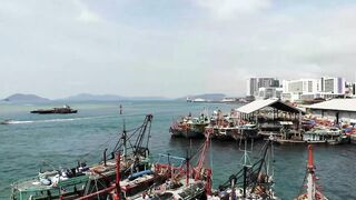 Kota Kinabalu (Кота-Кинабалу) - рыбацкая гавань с воздуха, Сабах