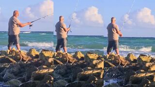 Caribbean shore, ловля с камней у Playa del Carmen и волна к вечеру