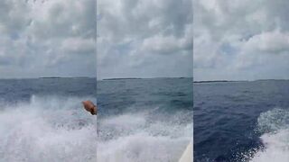 Thulusdhoo → Male 29.02.2024: катер, брызги, буи и вереница островов