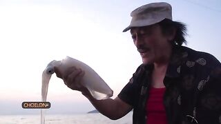 Крупный кальмар на искусственную креветку у островов Кото