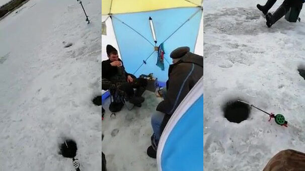 Зимняя рыбалка в Приморске: удочки на льду залива, мороз и разговоры у лунок
