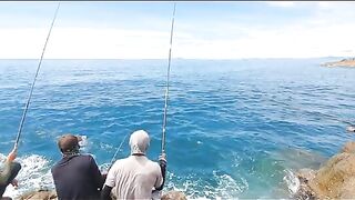 Рыбалка с друзьями на скалистом берегу Нёнхая у Куинёна