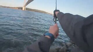 Утренний спиннинг под мостом во Владивостоке: береговая рыбалка на лакедру среди камней