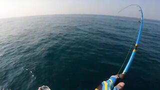 Лодочный джиггинг из Аль-Вакры в Катаре после ранних сборов и борьба с рыбой у борта