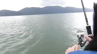 Поклевка крупного луфаря в Акьяке на забросе и вываживание в забродку под подсказки товарищей