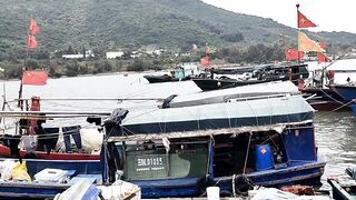 Хайнань, Ялунвань: рыбацкий порт — разгрузка неводов и аукцион