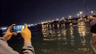Night fishing in Bahrain ночная морская рыбалка в заливе супер клёв и яркие огни набережной