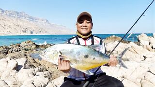 Береговая морская рыбалка в Salalah Oman, bluefish на волне Shimano Saragosa 6000 и Poseidon II