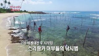 [Sri Lanka] Unawatuna stilt fishing рыбаки на сваях и волна Индийского океана у берега