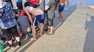 [4K 60fps] Da Nang вытаскиваем морской невод на берег и смотрим какой улов достали местные рыбаки