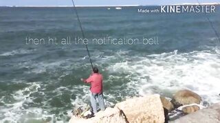 Морская рыбалка на пляже Alexandria Egypt береговая ловля у волн Средиземного моря