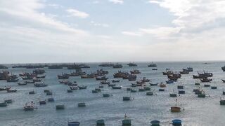 Рыбацкая гавань Mui Ne Phan Thiet Vietnam утро в порту с лодками и свежим уловом