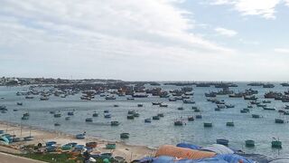 Рыбацкая гавань Mui Ne Phan Thiet Vietnam утро в порту с лодками и свежим уловом