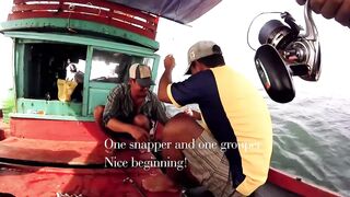 Морская рыбалка на Пхукуоке во Вьетнаме, глубинная ловля снаппера группера и queenfish с лодки
