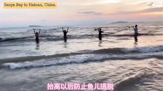 Морская рыбалка в Sanya Bay Hainan огромный улов почти в тысячу килограммов рыбы в одной сети
