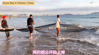 Морская рыбалка в Sanya Bay Hainan огромный улов почти в тысячу килограммов рыбы в одной сети