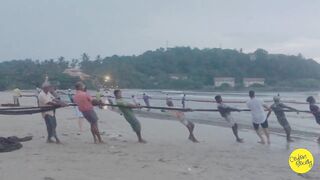 Net fishing Sri Lanka Galle Unawatuna сетями тянут рыбу на берег и делят улов