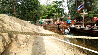 Рыбацкие лодки в устье реки у Nai Yang Phuket утро на море и подготовка к выходу