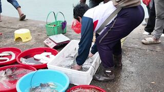 Небольшая рыбацкая деревня на Hainan Island рынок Dongshuigang и свежая рыба с утра