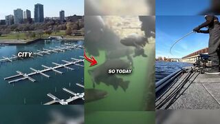 Монстр посреди города рыбалка на урбанистическом водоёме и неожиданно огромная рыба на тонкой снасти