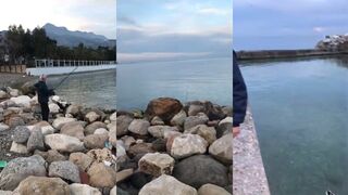 Берег Beldibi морская рыбалка на закате волна шепчет а поплавок медленно уходит в глубину синего моря