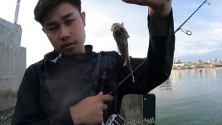 Ночная рыбалка с пирса Hua Hin EP 13 проверяем какие виды рыбы клюют под огнями в гавани