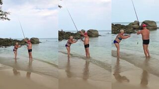 Fishing at Karon Beach Phuket береговая морская рыбалка на Пхукете у длинного песчаного пляжа