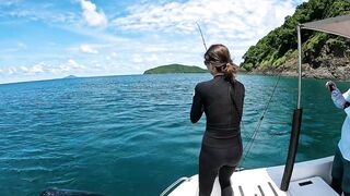 Каранкс на 24 г стик морская рыбалка на Пхукете и сашими своими руками прямо в лодке