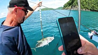 Каранкс на 24 г стик морская рыбалка на Пхукете и сашими своими руками прямо в лодке