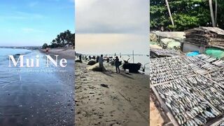 Вьетнамская прибрежная традиция рыбалки в Mũi Né сети лодки и жизнь у моря