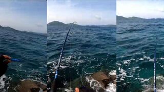 Ловля skipjack tuna с берега морская рыбалка по тунцу прямо с суши у прибоя