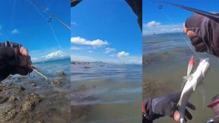 Micro jigging с берега Филиппины береговая ловля на микроджиг у волн тропического моря