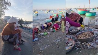 Утро в рыбацкой деревне Муйне часть 1 свежие морепродукты на берегу и запах моря