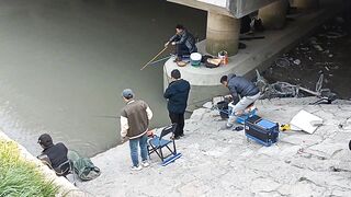 Самое популярное место для рыбалки в районе Yangpu Shanghai каждый день тут толпа с удочками