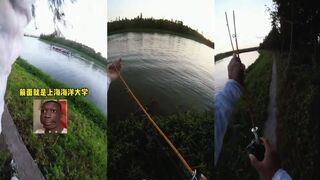 Тайком вернулся в кампус Shanghai Ocean University порыбачить и поймал неожиданно крупную рыбу