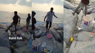 Морская рыбалка в Salalah Oman тяжёлые поклёвки крупной рыбы на берегу Аравийского моря