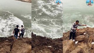 GT hunting на утёсах морская рыбалка в Salalah Oman когда волна бьёт в скалы а клюёт только монстр