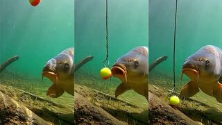 Подводная поклевка заснята идеально на камеру, видно как крупная рыба хватает приманку у дна