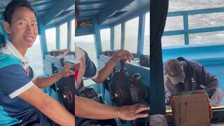 Капитан за штурвалом боцман на корме морская рыбалка в Нячанге выходим за трофейной рыбой