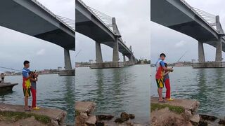 Рыбалка у второго моста Lapulapu, Cebu испытание снастей на течении между островами