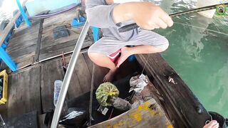 Phan Thiet жирная точка по cá rìa и cá nâu рыбалка с пирса когда клюет почти на каждый заброс