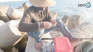 Морская рыбалка у входа в порт Phan Thiet сильное течение и активная рыба