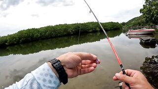 Спиннинг в Китае остров Хайнань береговая рыбалка по морскому хищнику у камней