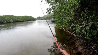 Спиннинг в Китае остров Хайнань береговая рыбалка по морскому хищнику у камней