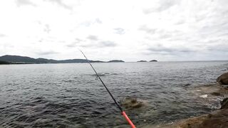 Спиннинг в Китае остров Хайнань береговая рыбалка по морскому хищнику у камней