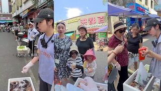 Уличная торговля морской рыбой в Китае редкий уссурийский groupers на прилавке у моря